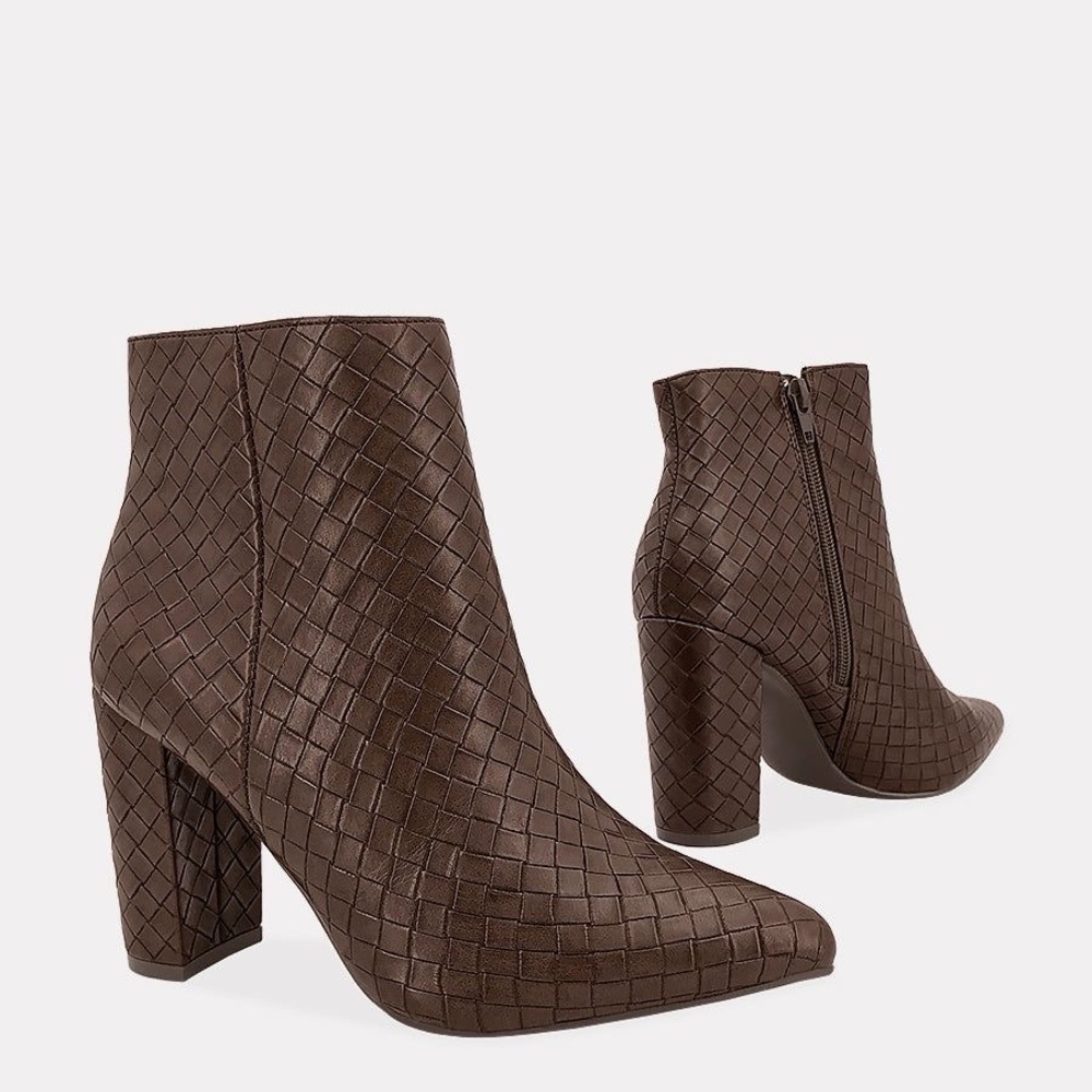 Brown Woven Ankle Boots